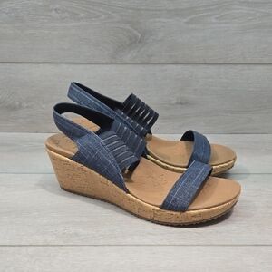 Cali From Skechers Luxe Foam Women's Denim Wedge Sandals Shoes Sz 9.5